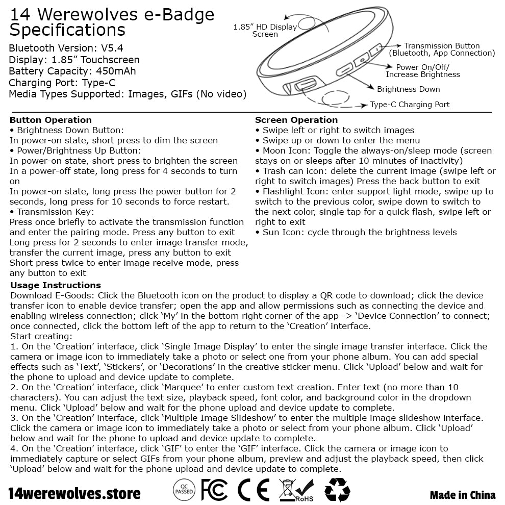 e-Badge (1.85" Touchscreen Electronic Badge)